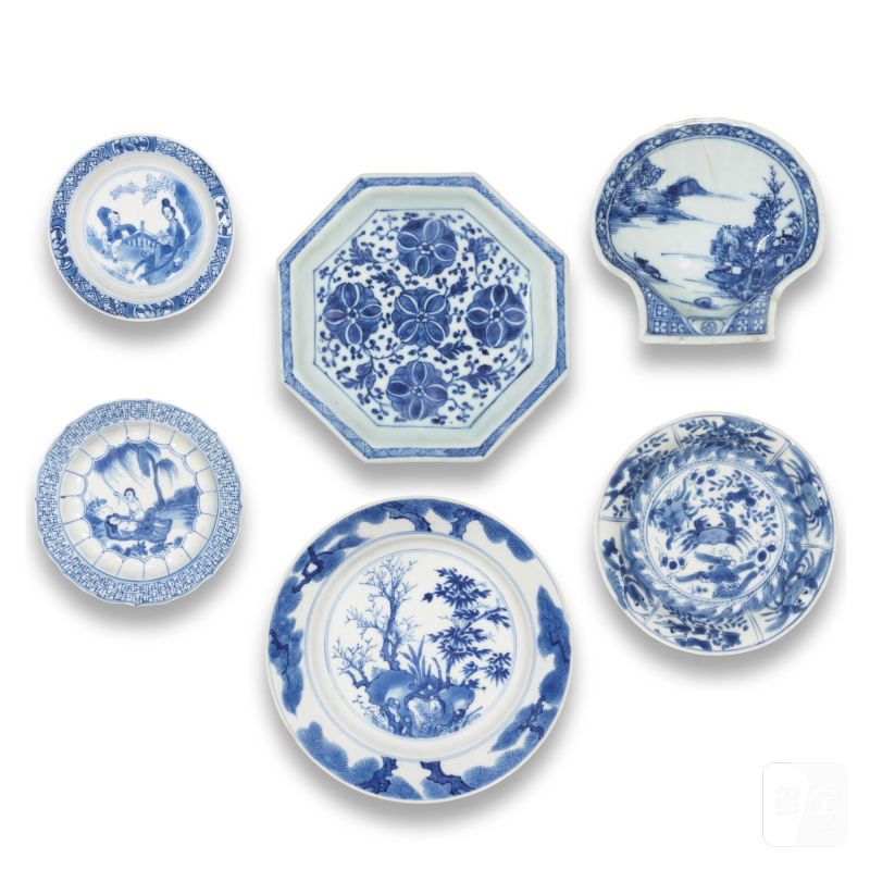 清康熙至乾隆 青花盤一組六件 | A GROUP OF BLUE AND WHITE DISHES AND SAUCERS
